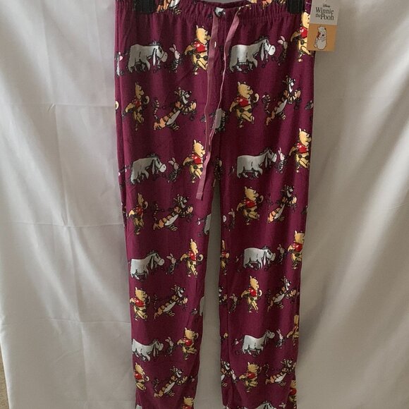 DISNEY Winnie the Pooh & Friends Flannel Fleece Sleep Lounge Pants in Wine Sz M - Picture 1 of 4